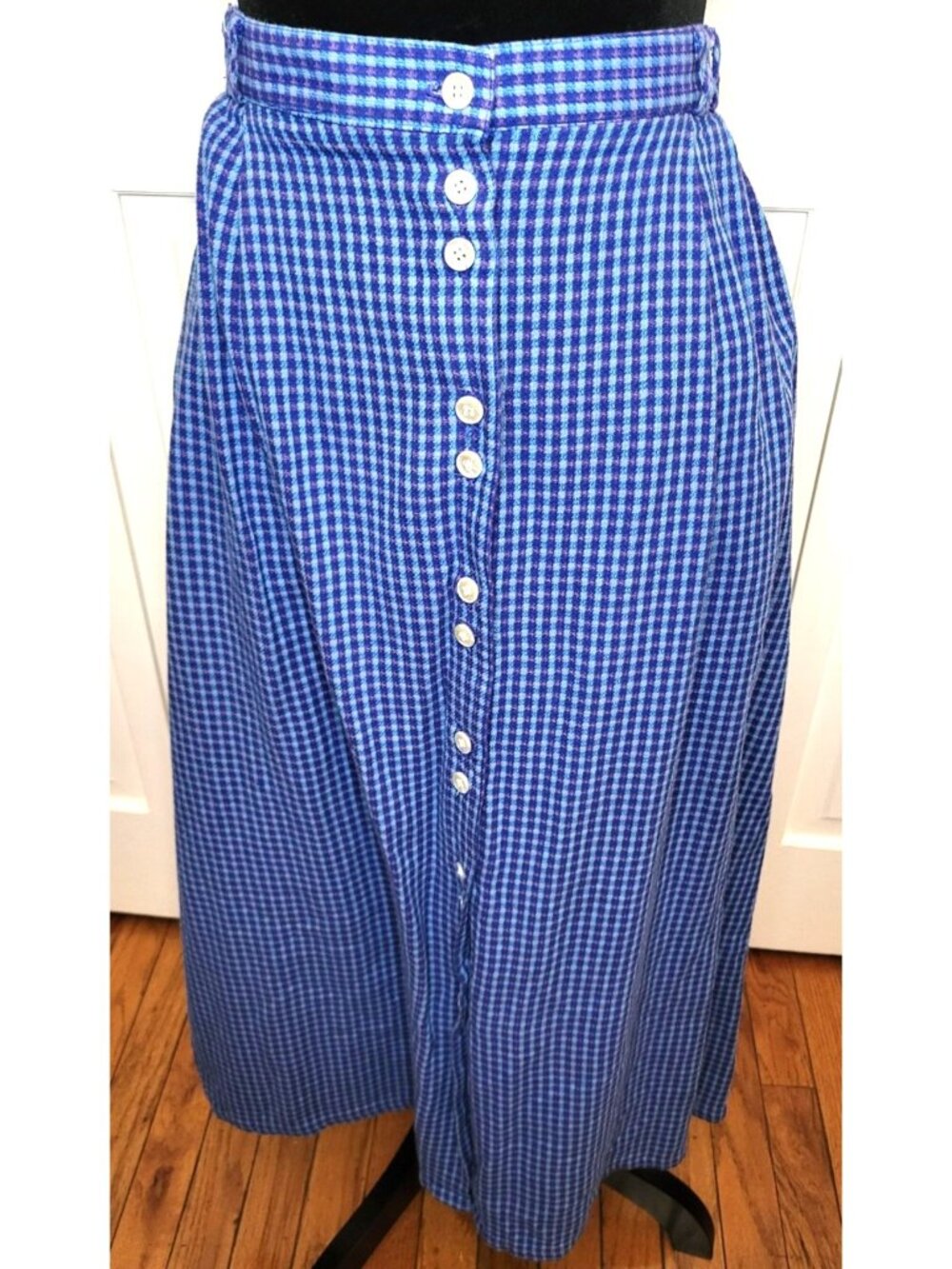 Vintage 90s Portraits Blue Purple Plaid Button Up Midi Skirt 16 Cottage Preppy